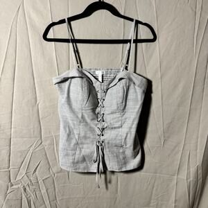 Leith Corset Tank Top Adjustable Straps Cropped White Grey Size M